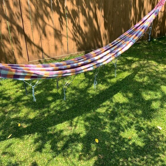 handmade colourful hammock check gingham plaid tartan purple orange blue‎ cotton - Picture 5 of 9